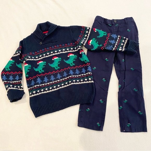 The Children's Place Other - Boys 5yr Christmas Dinosaur Outfit Sweater Pants 5-6yr Winter Set Family Photos